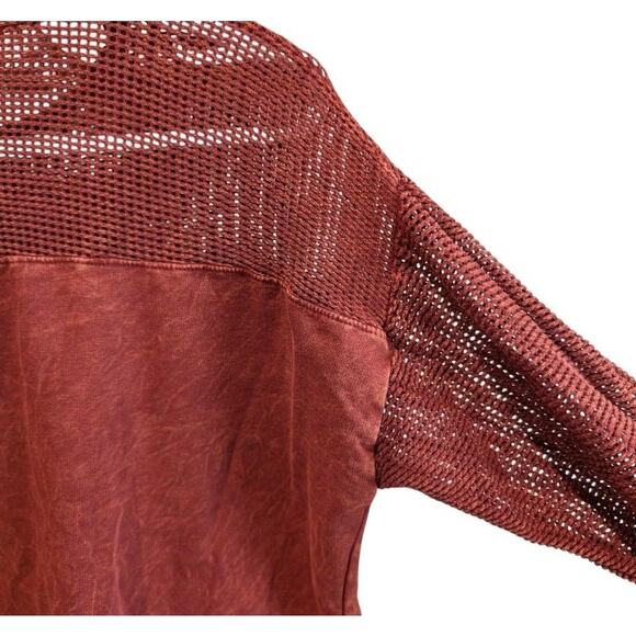 Gilded Intent Burnt Orange Top With Mesh Sleeves - Picture 4 of 8